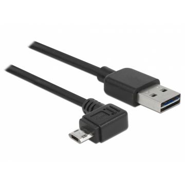 Cablu EASY-USB 2.0 tip A la micro USB-B EASY-USB unghi stanga/dreapta T-T 3m Negru, Delock 83854