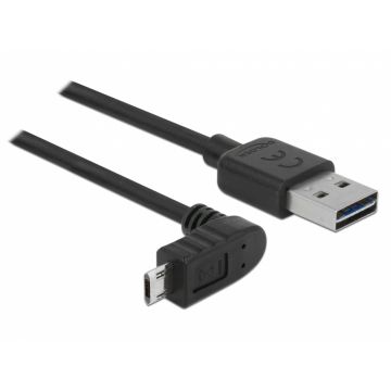 Cablu EASY-USB 2.0 tip A la micro USB-B EASY-USB unghi sus/jos T-T 0.5m Negru, Delock 83849