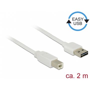 Cablu EASY-USB 2.0 tip A la USB-B T-T 2m Alb, Delock 83687