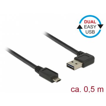 Cablu EASY-USB 2.0 tip A unghi stanga/dreapta la micro USB-B EASY-USB T-T 0.5m Negru, Delock 85164
