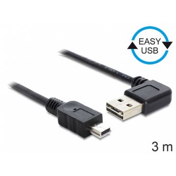 Cablu EASY-USB 2.0 tip A unghi stanga/dreapta la mini USB-B 2.0 T-T 3m Negru, Delock 83380