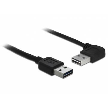 Cablu EASY-USB 2.0 tip A unghi stanga/dreapta T-T 0.5m Negru, Delock 85176