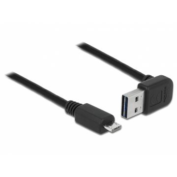 Cablu EASY-USB 2.0 tip A unghi sus/jos la micro USB-B T-T 5m Negru, Delock 83538