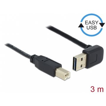 Cablu EASY-USB 2.0 tip A unghi sus/jos la USB-B T-T 3m Negru, Delock 83541