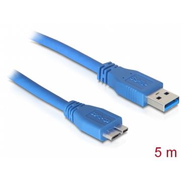 Cablu micro USB-B 3.0 la USB-A T-T albastru 5m, Delock 83502