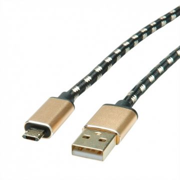 Cablu micro USB-B reversibil la USB 2.0 GOLD T-T 0.8m, Roline 11.02.8819*