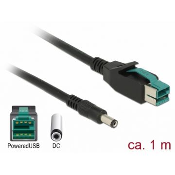 Cablu PoweredUSB 12 V la DC 5.5 x 2.1 mm 1m pentru POS/terminale, Delock 85497