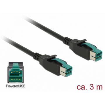 Cablu PoweredUSB 12V T-T 3m pentru POS/terminale, Delock 85494