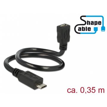 Cablu prelungitor micro USB-B 5 pini 2.0 T-M OTG ShapeCable 0.35m, Delock 83924
