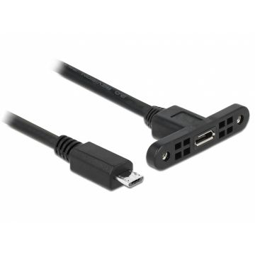Cablu prelungitor micro USB-B USB 2.0 panel-mount la micro-B USB 2.0 M-T 1m, Delock 85246
