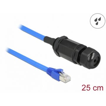Cablu prelungitor RJ45 Cat.6 waterproof 0.25m Bleu, Delock 66808