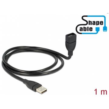 Cablu prelungitor USB 2.0-A ShapeCable 1m T-M Negru, Delock 83500