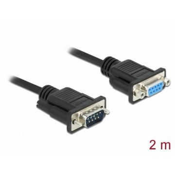 Cablu serial RS-232 Sub-D9 nullmodem T-M 2m Negru, Delock 86616