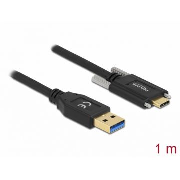 Cablu SuperSpeed USB 10 Gbps (USB 3.1 Gen 2) tip A la USB-C cu suruburi pe laterale T-T 1m Negru, Delock 83718