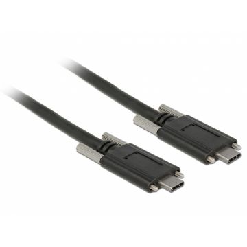 Cablu SuperSpeed USB 10 Gbps (USB 3.1 Gen 2) tip C cu suruburi pe laterale T-T 1m Negru, Delock 83720