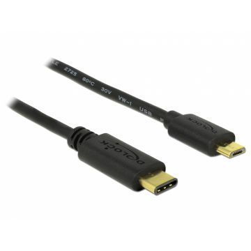Cablu USB 2.0-C la micro USB T-T 0.5m negru, Delock 83333