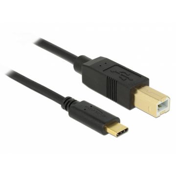 Cablu USB 2.0 tip C (host) la USB-B (device) 1m T-T Negru, Delock 83601