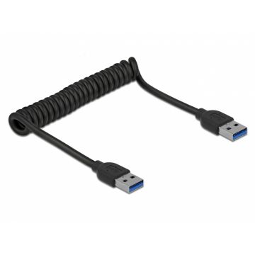Cablu USB 3.0 tip A T-T spiralat 30-70cm Negru, Delock 85348