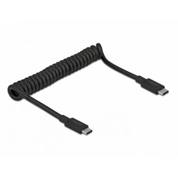 Cablu USB 3.1-C la tip C 3A E-Marker T-T spiralat 30-70cm Negru, Delock 85350