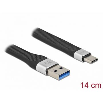 Cablu USB 3.2 Gen1-A la type C FPC Flat Ribbon PD 3A 14cm, Delock 86938