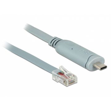 Cablu USB-C la Serial RS-232 RJ45 (PENTRU ROUTER CISCO) T-T 1m Gri, Delock 89893