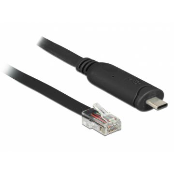 Cablu USB-C la Serial RS-232 RJ45 (pentru router CISCO) T-T 2m Negru, Delock 63912