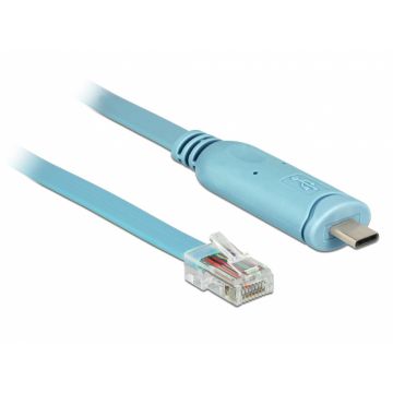 Cablu USB-C la Serial RS-232 RJ45 (pentru router CISCO) T-T 3m Bleu, Delock 63914