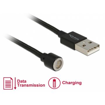 Cablu USB de date si incarcare magnetic 1.1m pentru 65932/65933 Negru, Delock 85724