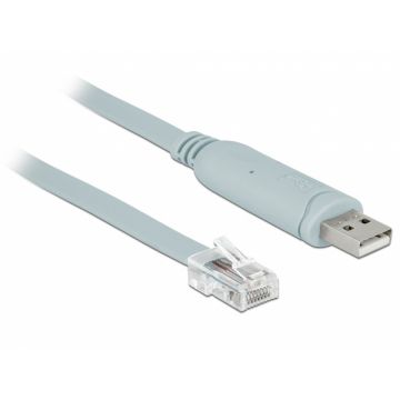 Cablu USB la Serial RS-232 RJ45 (pentru router Cisco) T-T 0.5m Gri, Delock 63920