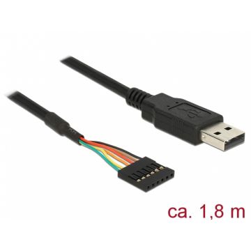Cablu USB la TTL 6 pini pin header female 1.8 m (5V), Delock 83784