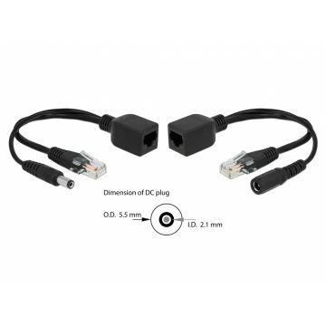 Set adaptor pasiv PoE RJ45 DC 5.5 x 2.1 mm, Delock 66023
