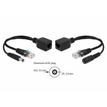 Set adaptor pasiv PoE RJ45 DC 5.5 x 2.5 mm, Delock 66024