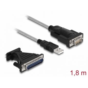 Adaptor USB la serial DB9 RS-232 FTDI + adaptor D-Sub 25, Delock 61314