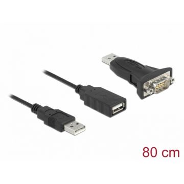 Adaptor USB la serial DB9 RS232 FTDI + cablu prelungitor 0.8m, Delock 61506