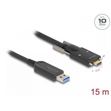 Cablu activ optic USB 3.2 Gen1-A la USB type C cu suruburi T-T 15m, Delock 83208