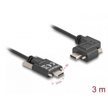 Cablu cu suruburi USB 2.0 type C drept/unghi stanga/dreapta T-T 60W 3m, Delock 80958