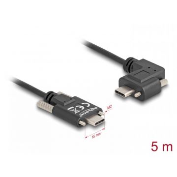 Cablu cu suruburi USB 2.0 type C drept/unghi stanga/dreapta T-T 60W 5m, Delock 80959