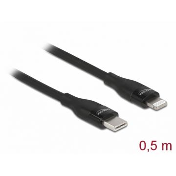 Cablu de date si incarcare USB Type-C la Lightning MFI 0.5m Negru, Delock 86636