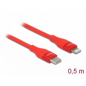 Cablu de date si incarcare USB Type-C la Lightning MFI 0.5m Rosu, Delock 86633