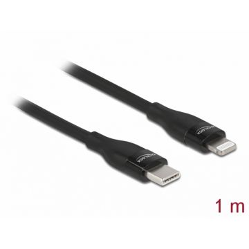 Cablu de date si incarcare USB Type-C la Lightning MFI 1m Negru, Delock 86637