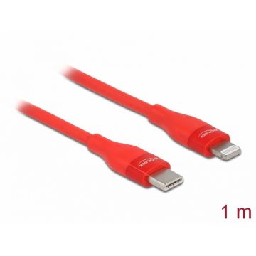 Cablu de date si incarcare USB Type-C la Lightning MFI 1m Rosu, Delock 86634