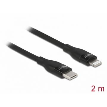 Cablu de date si incarcare USB Type-C la Lightning MFI 2m Negru, Delock 86638