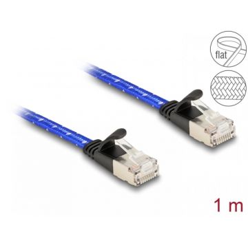 Cablu de retea brodat RJ45 Cat.6A Flat FTP 1m Albastru, Delock 80383