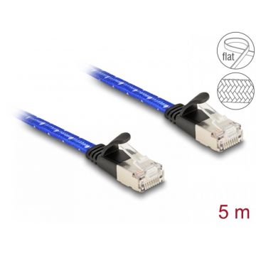 Cablu de retea brodat RJ45 Cat.6A Flat FTP 5m Albastru, Delock 80386