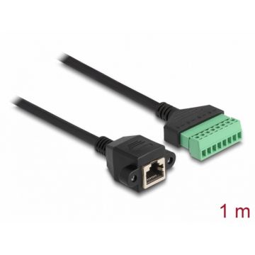 Cablu de retea RJ45 cat.6 la terminal bloc 1m Negru, Delock 66055
