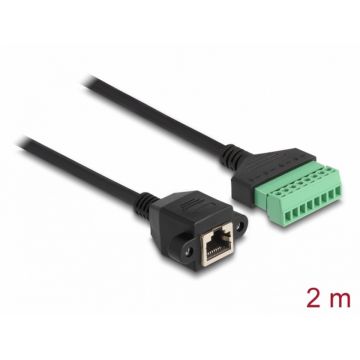 Cablu de retea RJ45 cat.6 la terminal bloc 2m Negru, Delock 66060