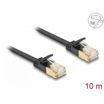 Cablu de retea RJ45 Cat.6A cu cablu Cat.7 Flat FTP 10m Negru, Delock 80350