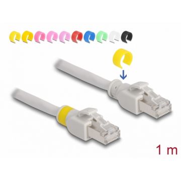 Cablu de retea RJ45 Cat.6A FTP + 20 cleme colorate 1m Gri, Delock 80118