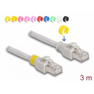 Cablu de retea RJ45 Cat.6A FTP + 20 cleme colorate 3m Gri, Delock 80120