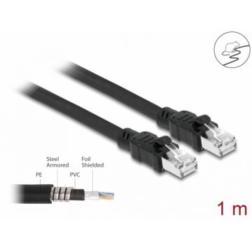 Cablu de retea RJ45 Cat.6A FTP cu manson metalic in interior 1m Negru, Delock 80113